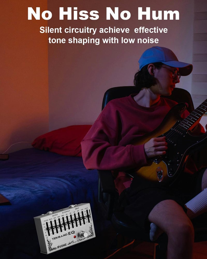 RVONE 10-Band Equalizer Pedal | Low-Noise EQ Pedal for Guitar, Bass & Pedalboards | True Bypass for Pure Signal Effects Chain | Live Stage, Studio Recording & Mixing (31.25Hz–16kHz ±12dB) | Portable - Image 4